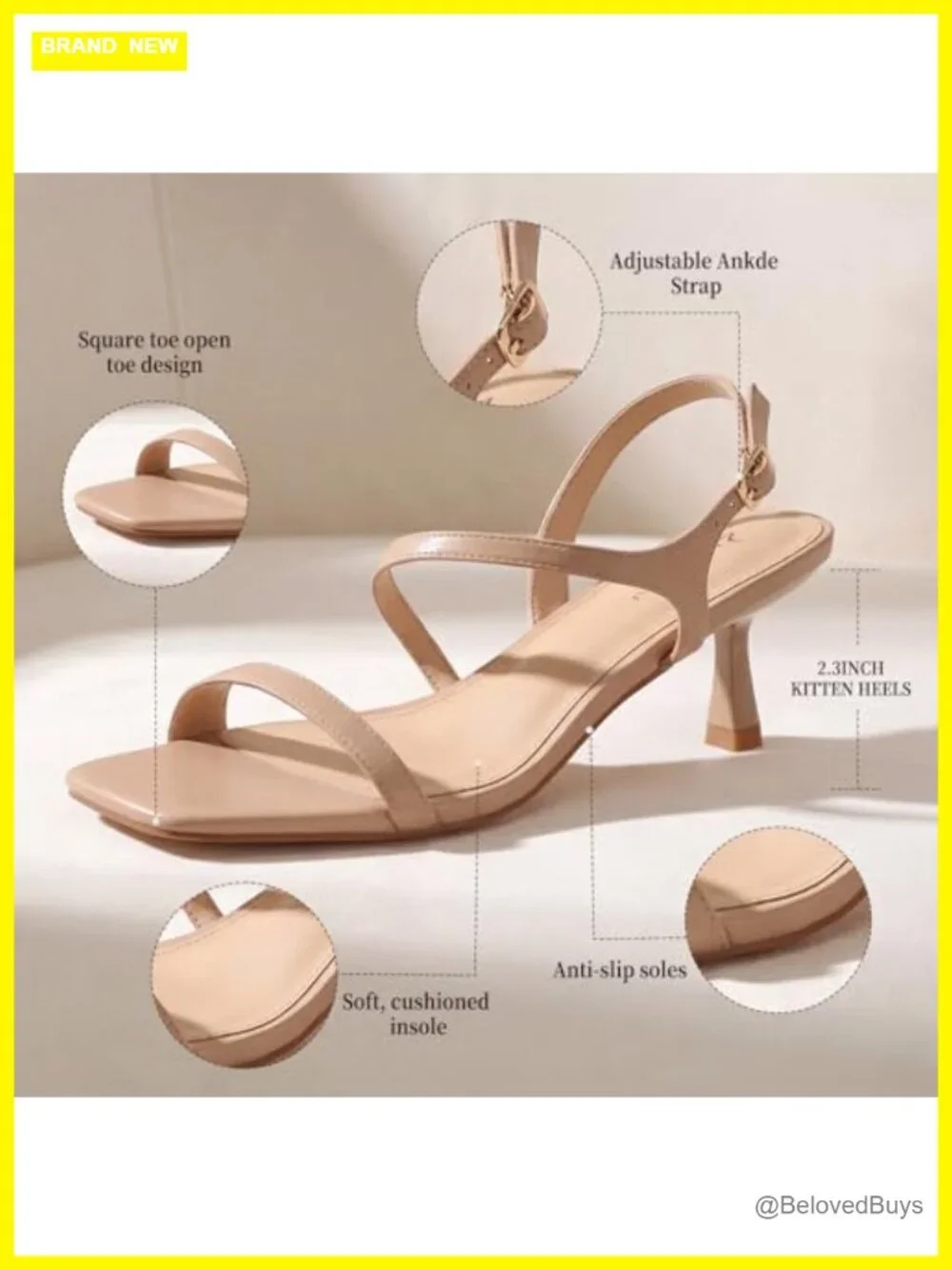Strappy Kitten Heels Sandals Square Open Toe Low Heel Women's Shoes
